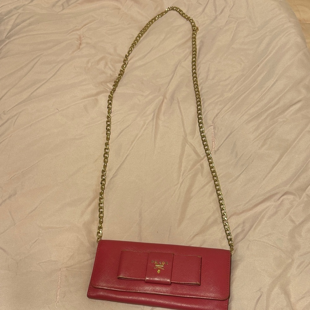 Prada pink  Leather Clutch with Gold Chain